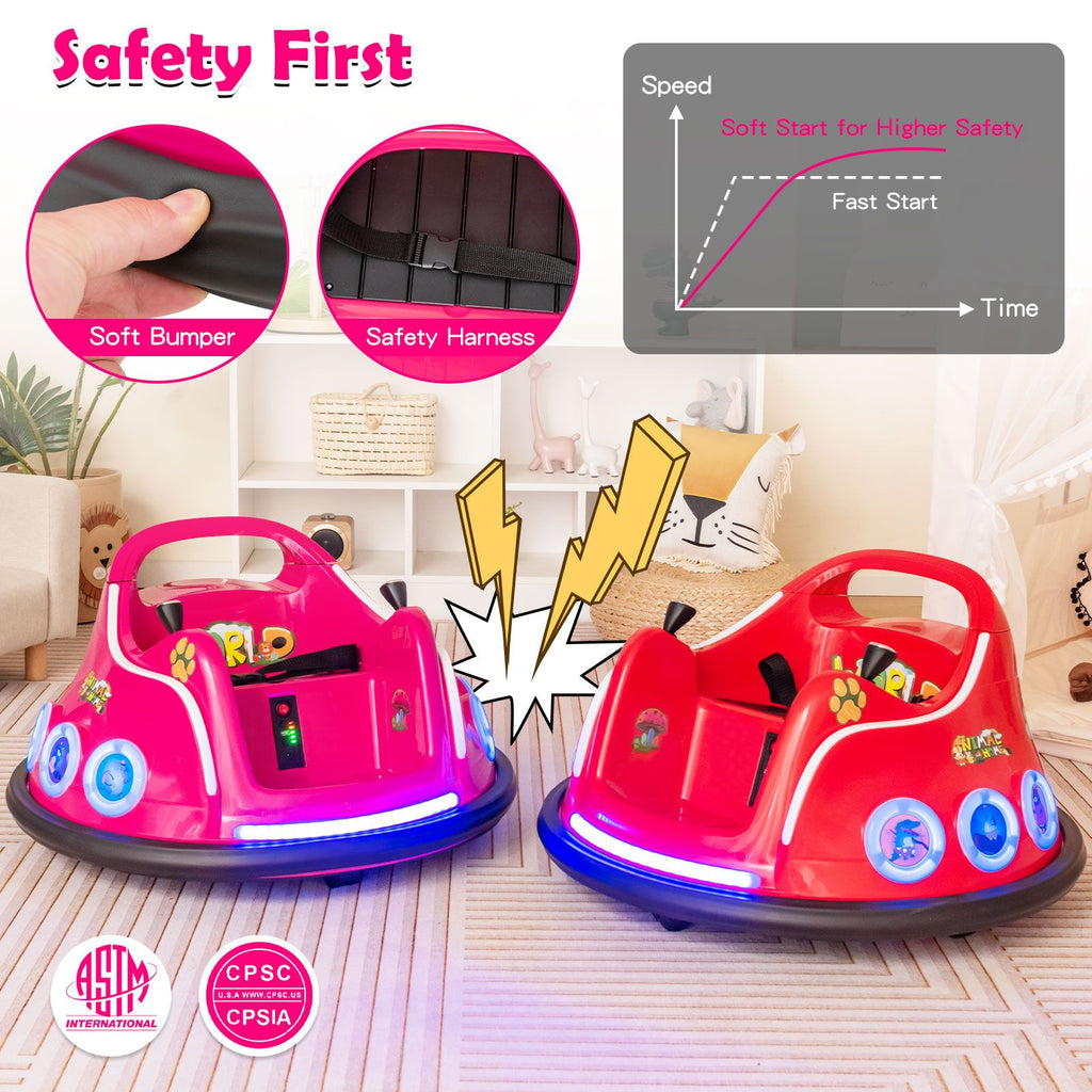 SEDOL 12V High-Performance Kids Bumper Car with 360° Rotation Parental Remote Control Wireless Bluetooth Audio and LED Light Show – 30kg Capacity