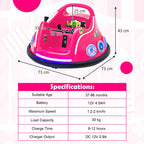 SEDOL 12V High-Performance Kids Bumper Car with 360° Rotation Parental Remote Control Wireless Bluetooth Audio and LED Light Show – 30kg Capacity