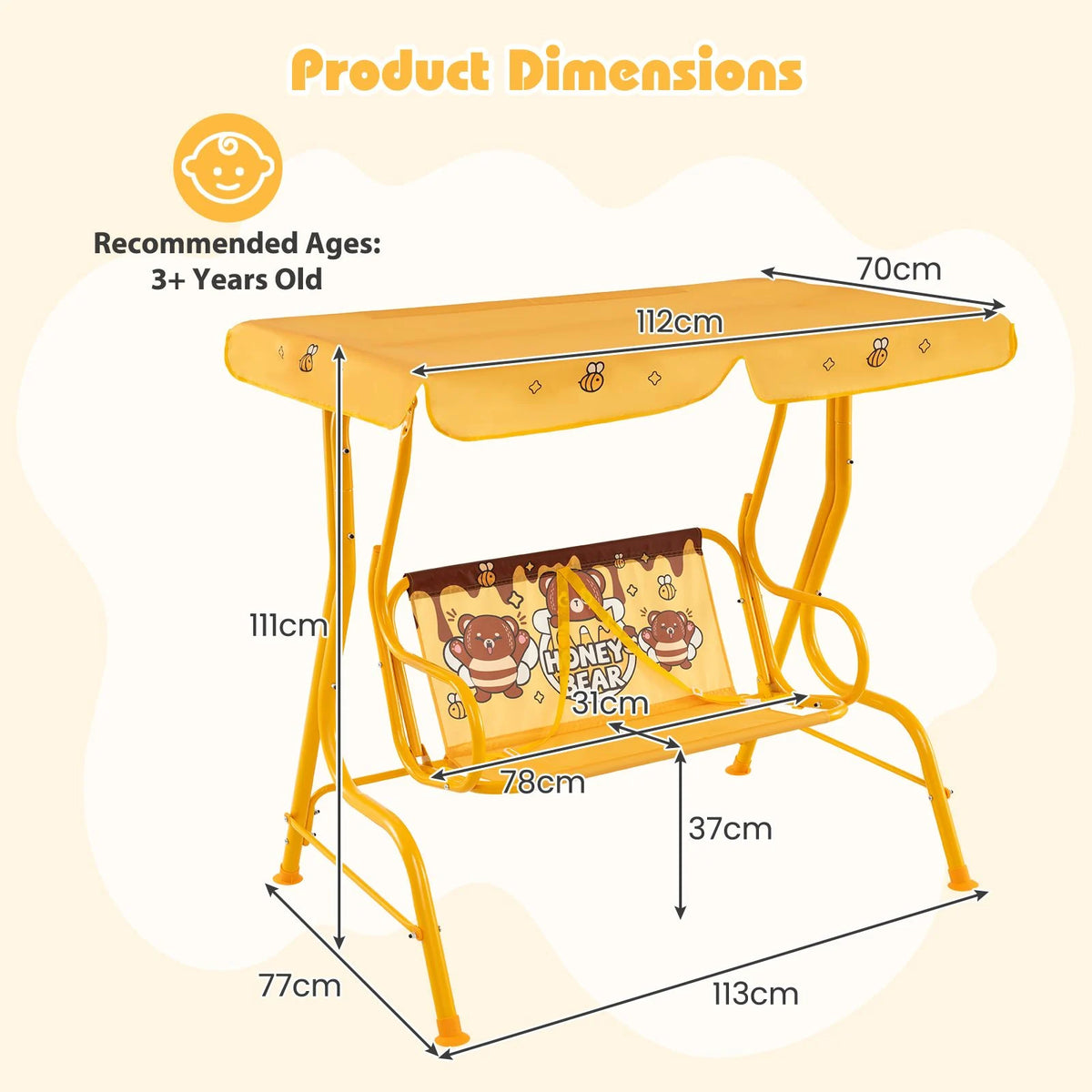 2-Seater Kids Swing Chair with Adjustable Canopy & Safety Belts
