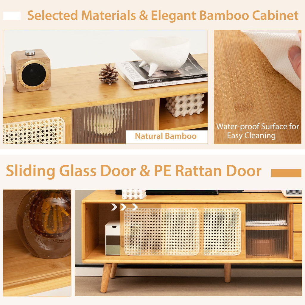 Bamboo TV Stand Modern Console Table for TV up to 65 Inch