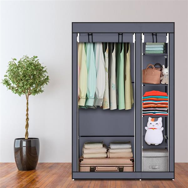 67" Portable Clothes Wardrobe – Fabric Closet with Hanging Rod (Grey)