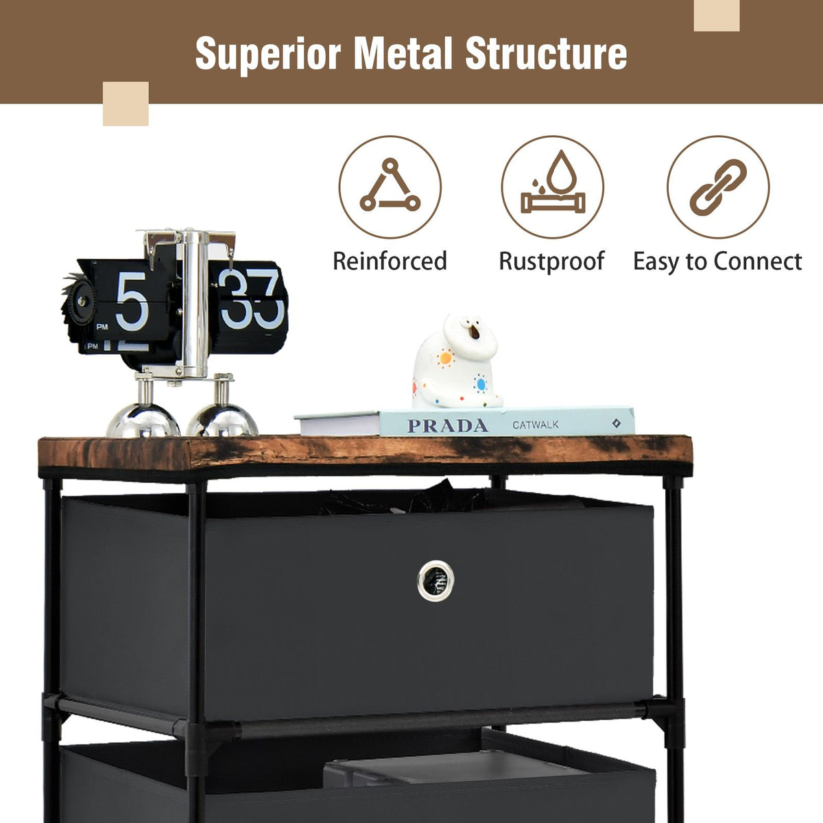 4-Tier Fabric Dresser with Drawers and Metal Frame
