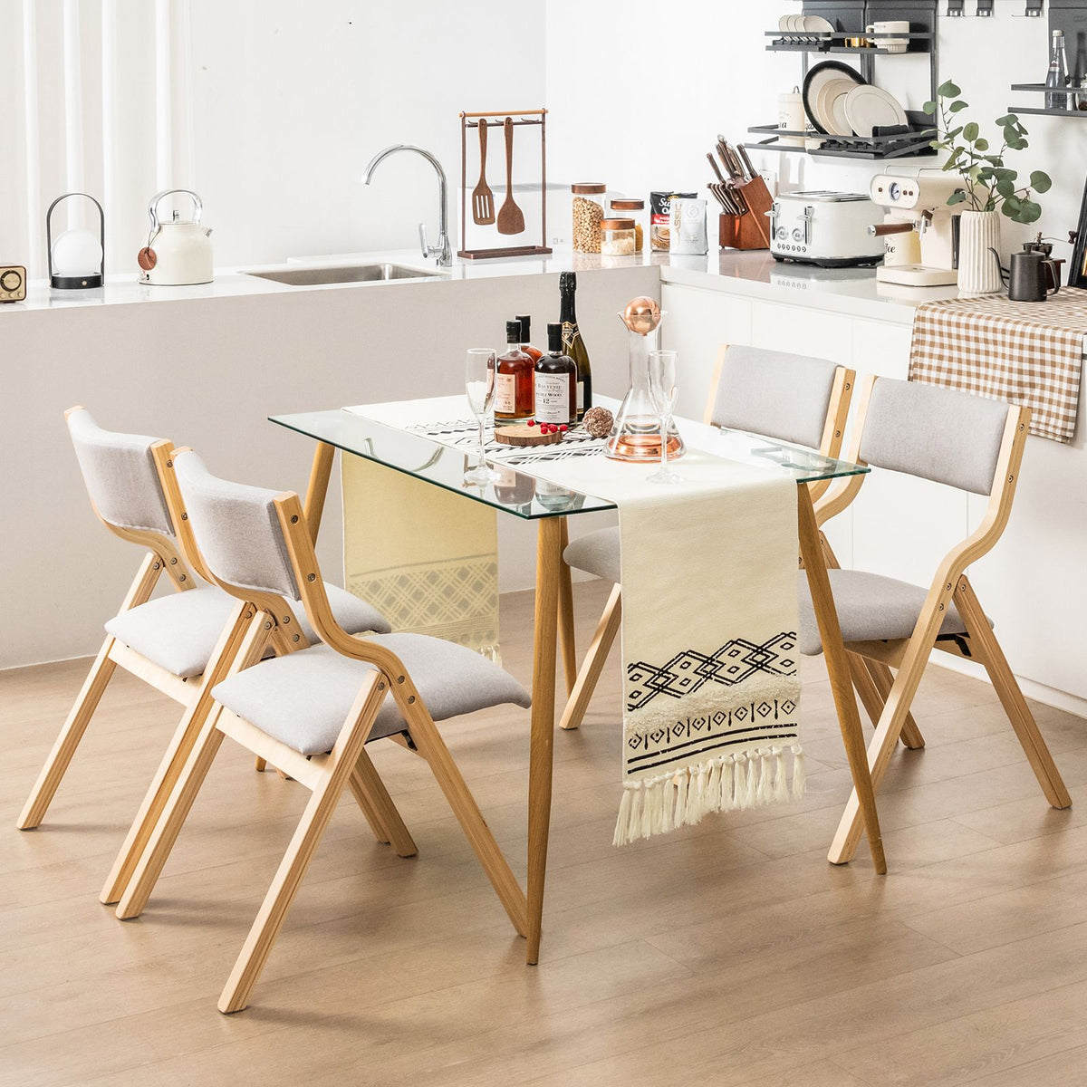 Folding Dining Chair Set of 2 with Solid Wood Frame and Padded Seat