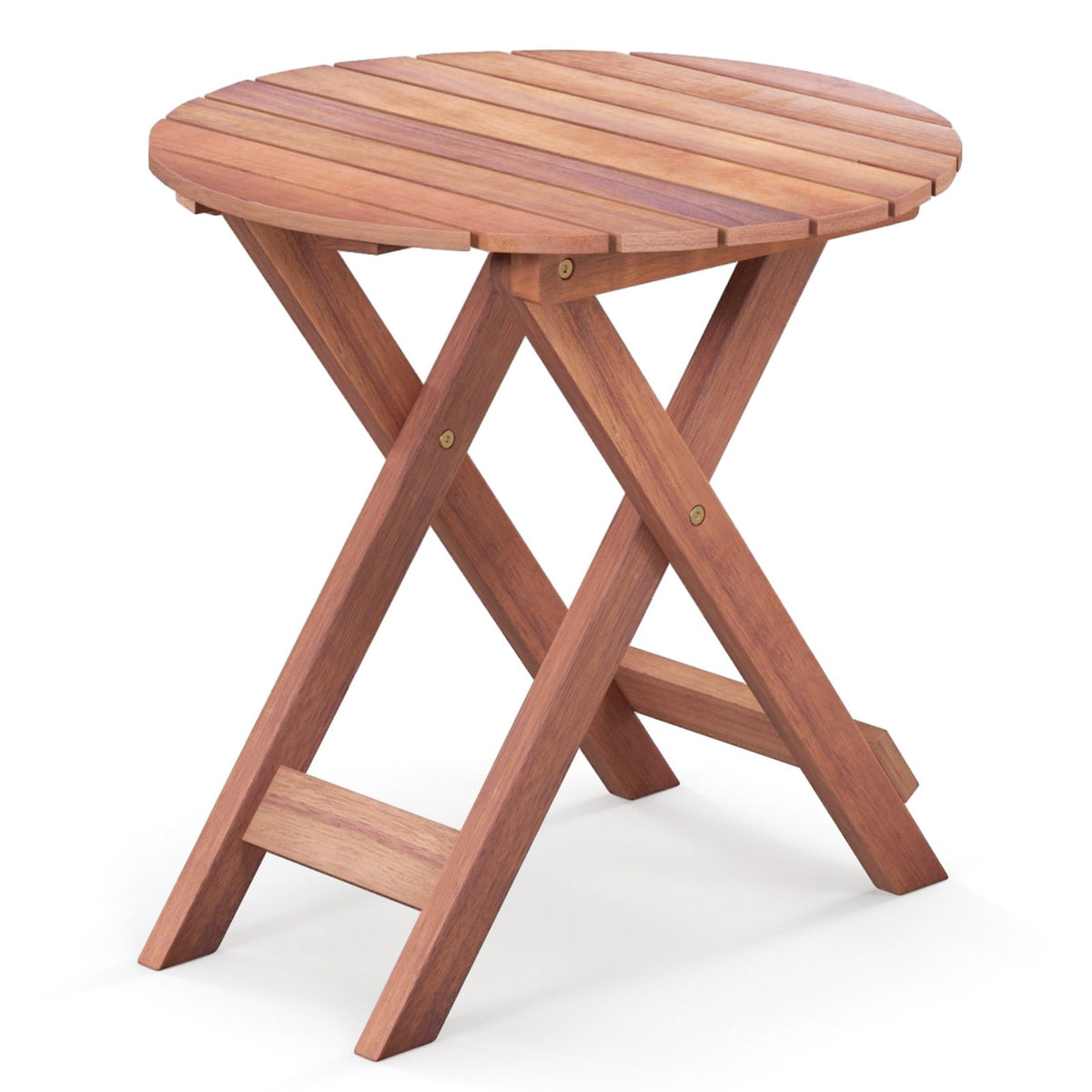 Wooden Side Table with Slatted Tabletop and Sturdy X-Shaped Frame