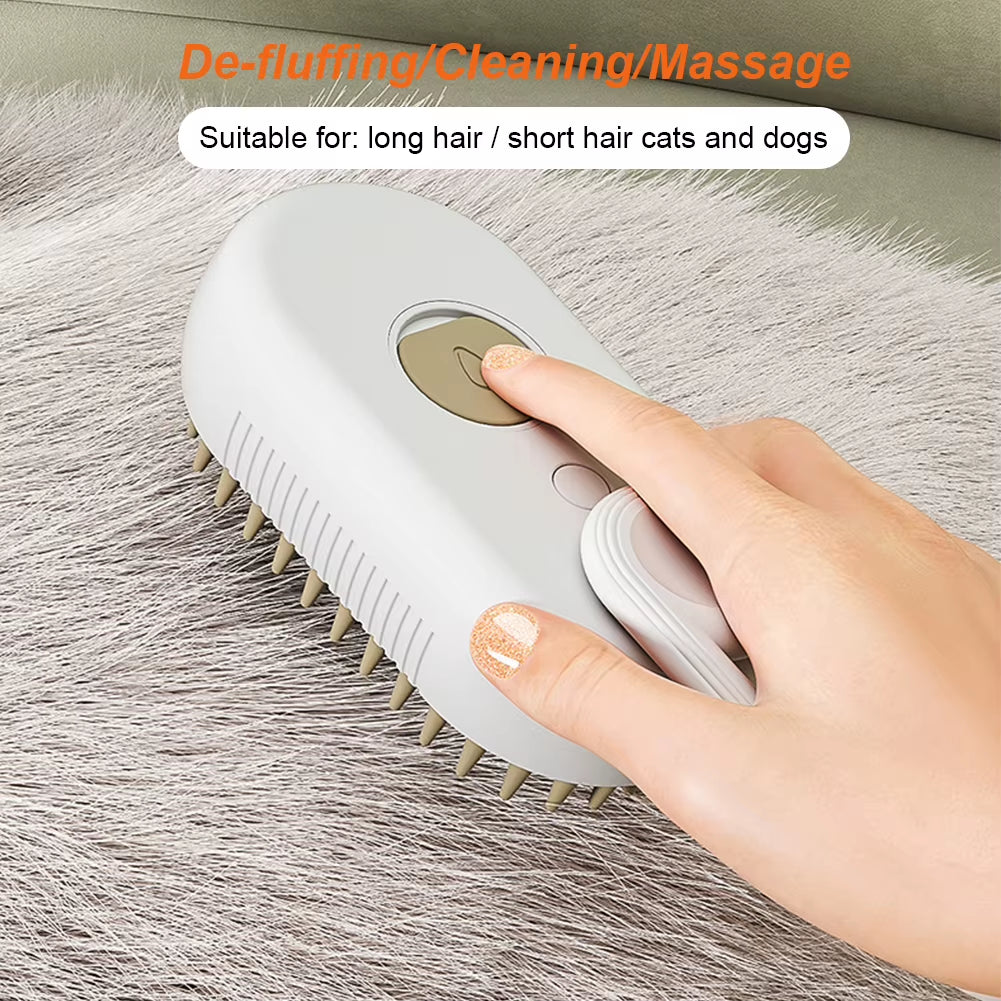 3-in-1 Electric Pet Cleaning Brush – USB Rechargeable Cat & Dog Grooming Comb with Steam Spray