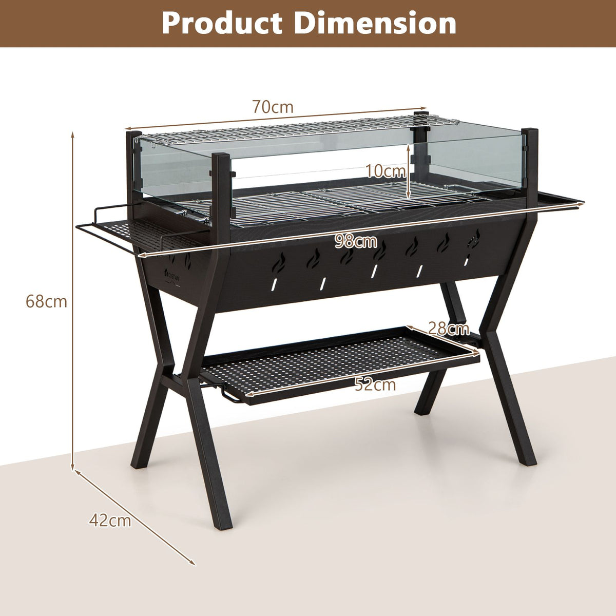 Charcoal Barbecue Grill with Wind Guard & Seasoning Racks