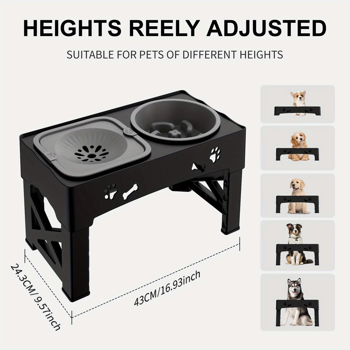 SEDOL Raised Dog Bowl Stand – Adjustable Double Pet Feeder with Elevated Bowls for Cats & Dogs, Foldable High Stand for Small, Medium & Large Pets