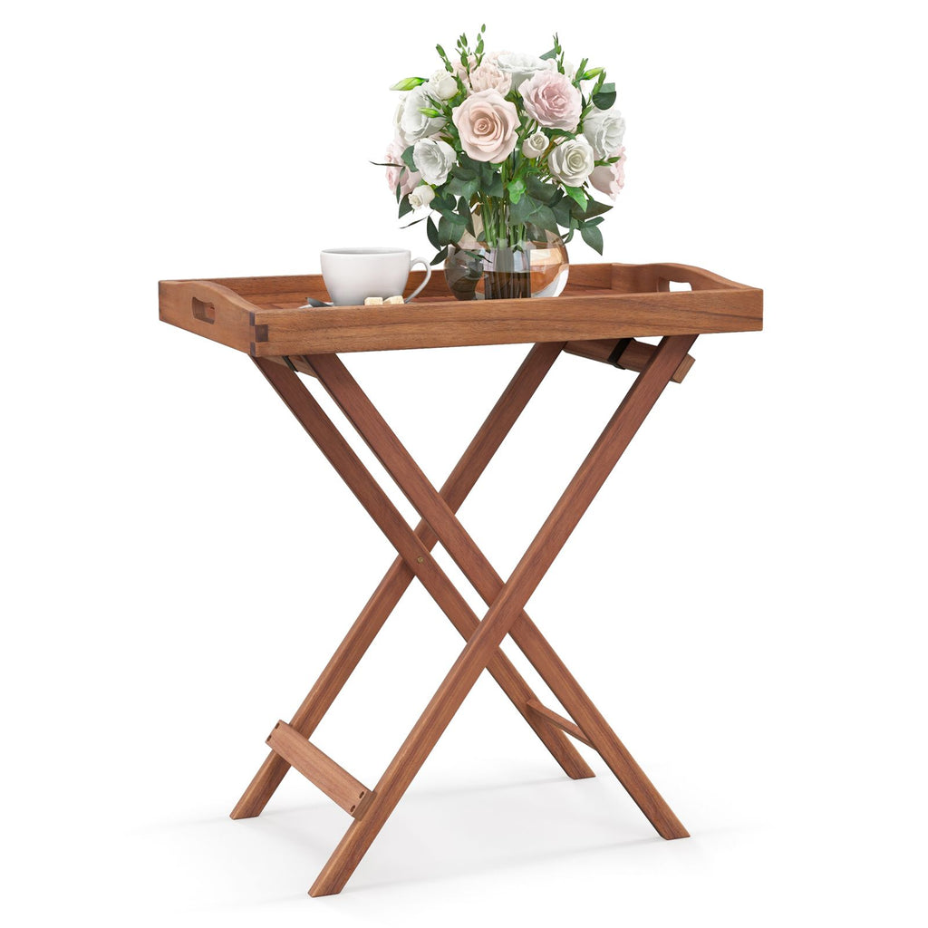 Wooden Side Table with Slatted Tabletop and Sturdy X-Shaped Frame
