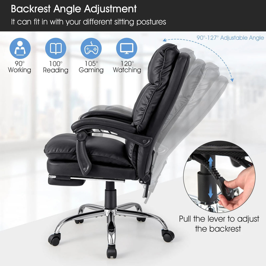 Ergonomic Adjustable High Back Rolling Computer Chair with Retractable Footrest