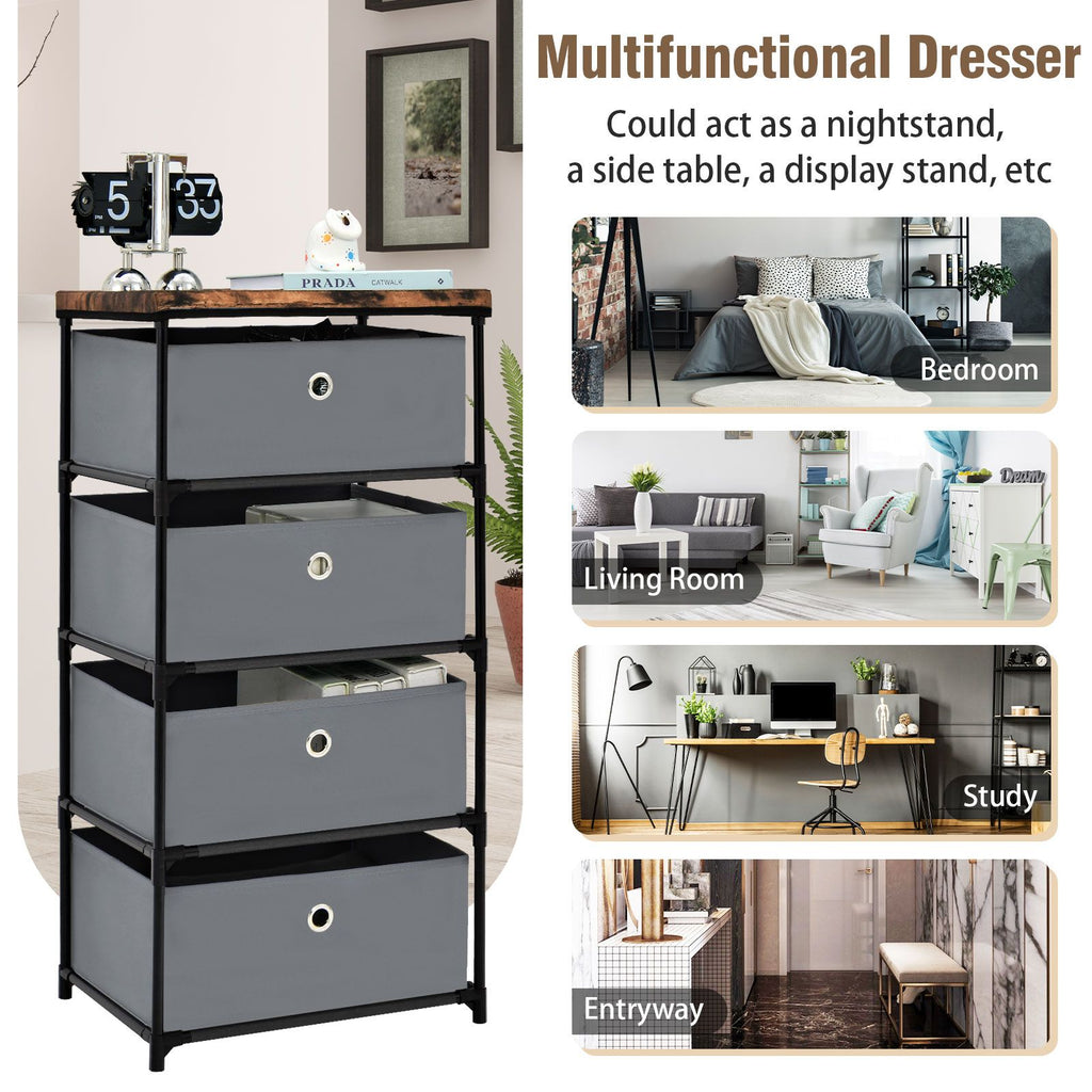 4-Tier Fabric Dresser with Drawers and Metal Frame