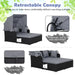 Rattan Daybed with Retractable Canopy, Cushions & Side Trays