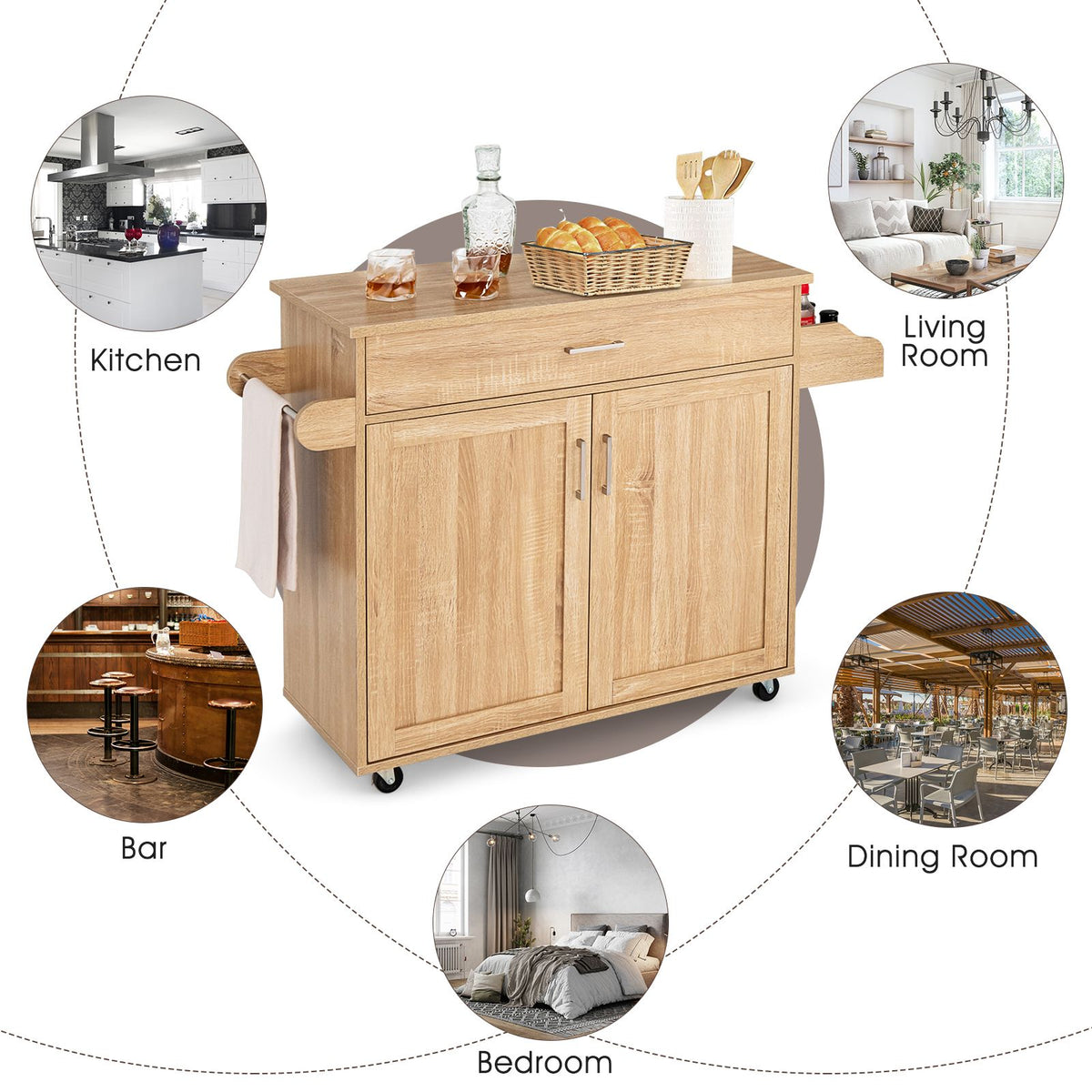 Rolling Kitchen Storage Trolley with Adjustable Shelf and Drawer