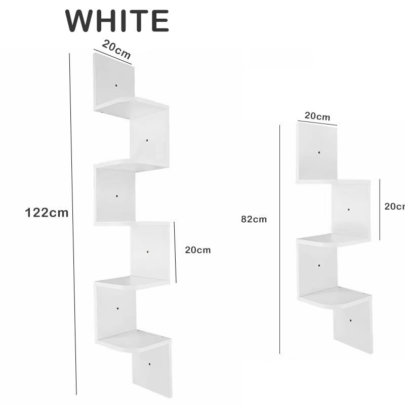 SEDOL Floating Corner Shelf Modern 3 and 5 Tier Wall Mounted Bookshelf Wooden Zigzag Storage Organizer for Bedroom Living Room Kitchen Display Wall Decor