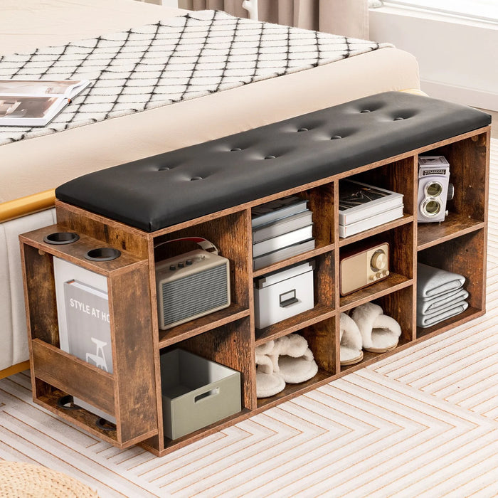 Shoe Storage Bench with Umbrella Stand and Padded Cushion