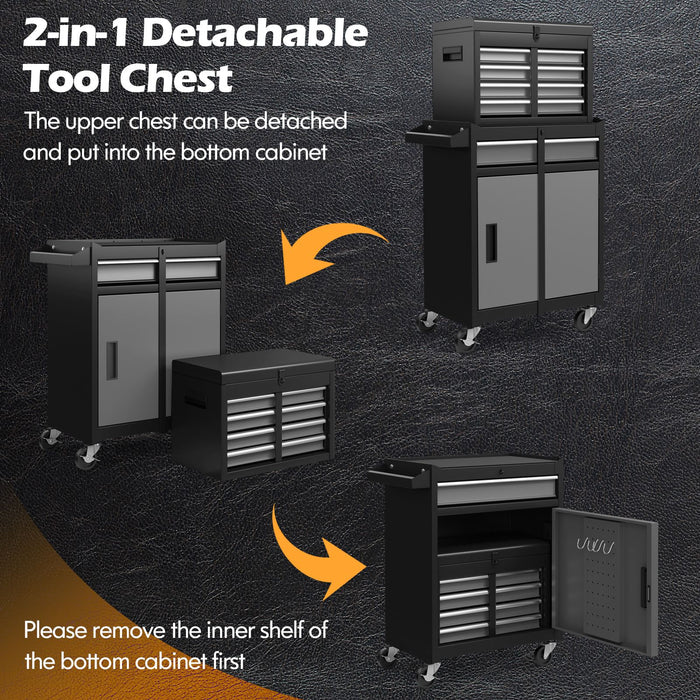 High-Capacity Rolling Tool Cabinet – Lockable Wheels, Metal 2‑in‑1 Chest & Base