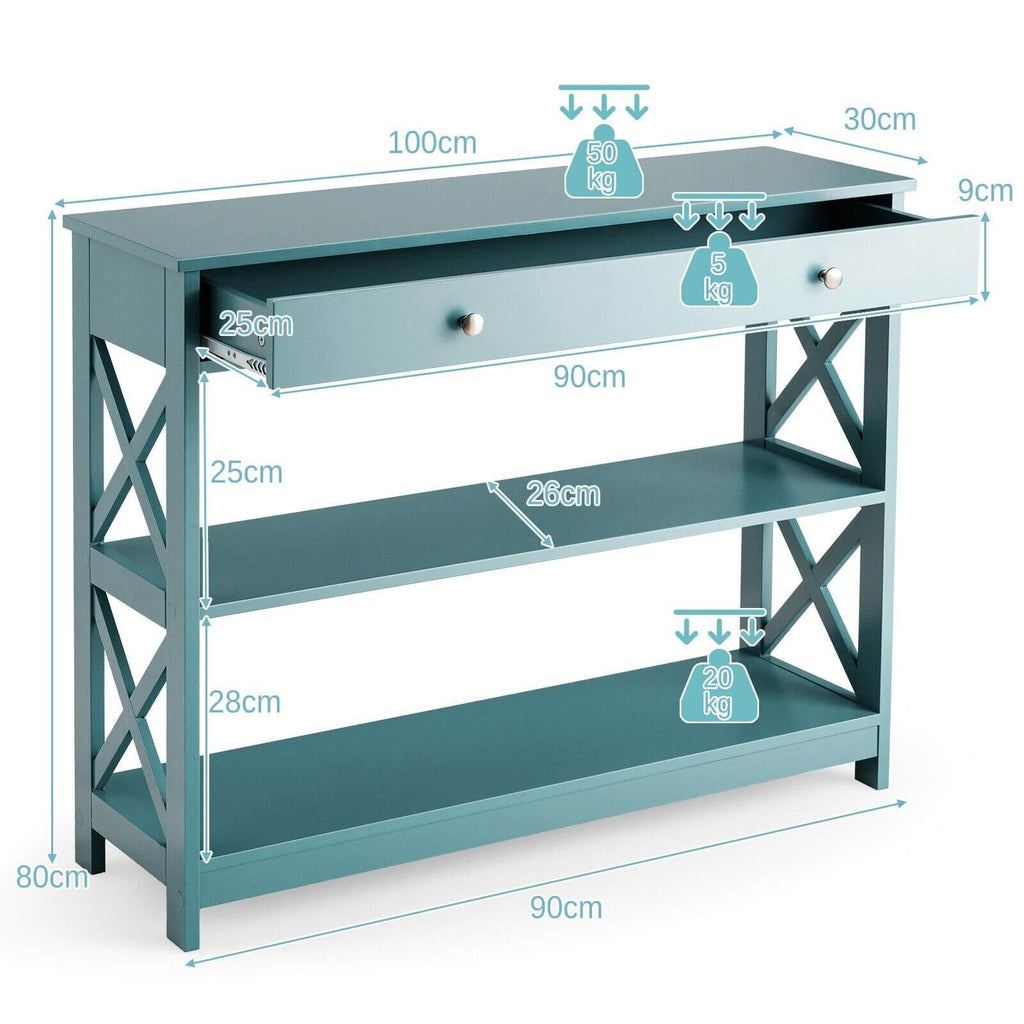 3-Tier Console Table with 1 Drawer and 2 Storage Shelves