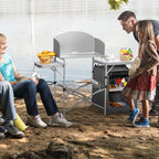 Camping Kitchen Table with Storage & Windscreen – Folding BBQ & Prep Station