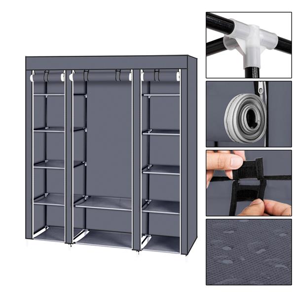 69" Portable Clothes Wardrobe – Non-Woven Fabric Closet Organiser (Grey)