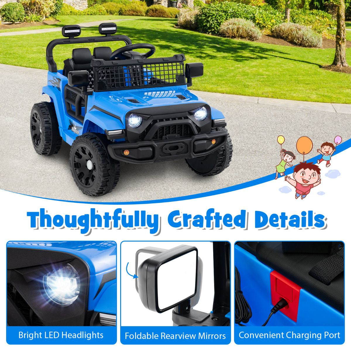 SEDOL 12V Electric Ride-On Truck for Kids with Parental Remote Control Dual 25W Motors All-Terrain Shock Absorbers LED Headlights and Soft-Start Safety System