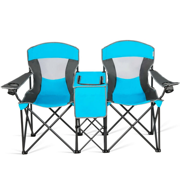 Double Folding Camping Chair with Canopy and Armrests
