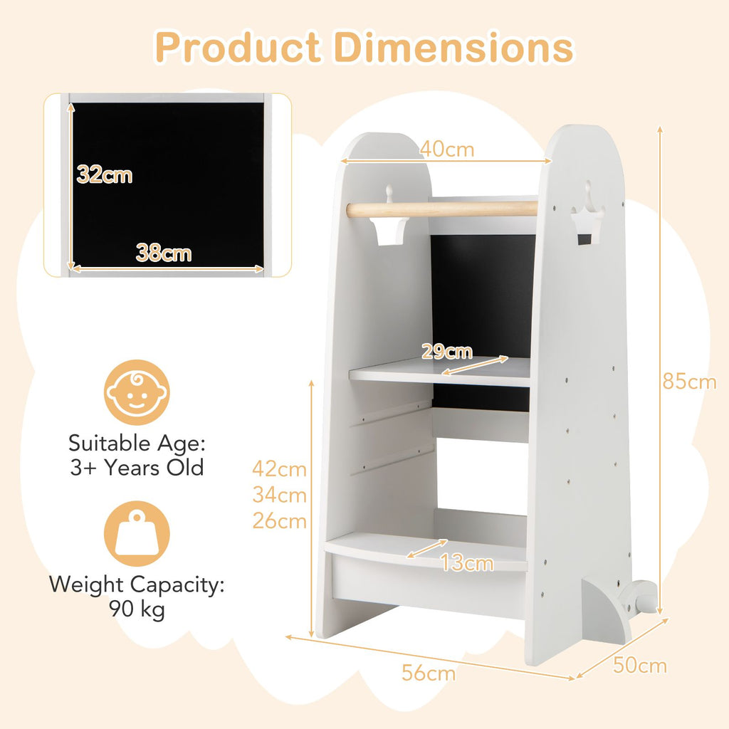 SEDOL 3-in-1 Montessori Learning Tower & Double-Sided Art Easel 3-Level Adjustable Kitchen Helper Stool with A-Frame Anti-Tip Safety Rail and Pine Wood Guards – 90kg Capacity