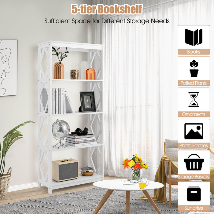 5-Tier Modern Bookcase with Open Shelves