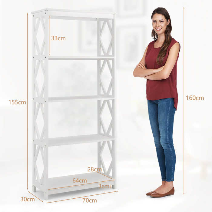 5-Tier Modern Bookcase with Open Shelves