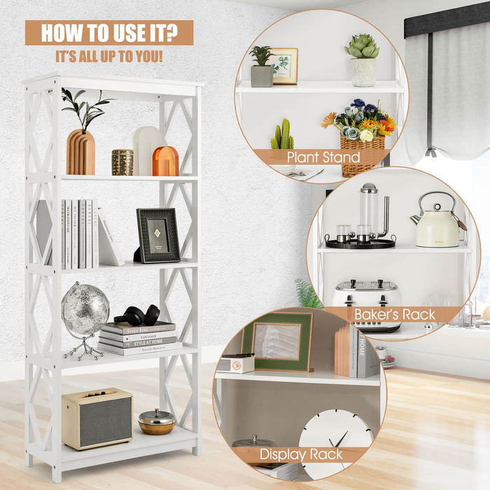 5-Tier Modern Bookcase with Open Shelves