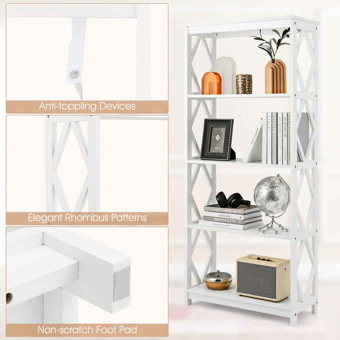 5-Tier Modern Bookcase with Open Shelves