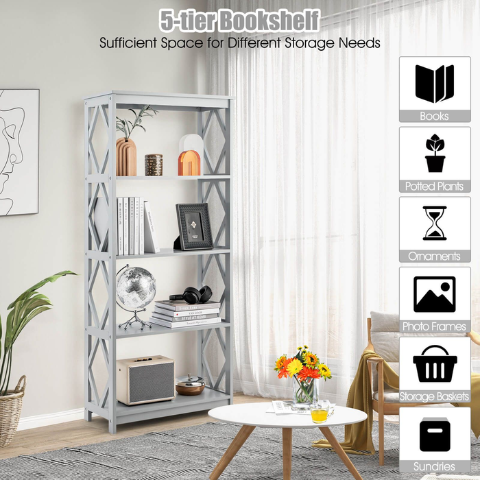 5-Tier Modern Bookcase with Open Shelves