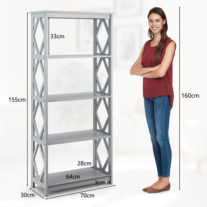 5-Tier Modern Bookcase with Open Shelves