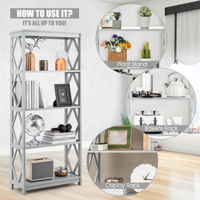 5-Tier Modern Bookcase with Open Shelves