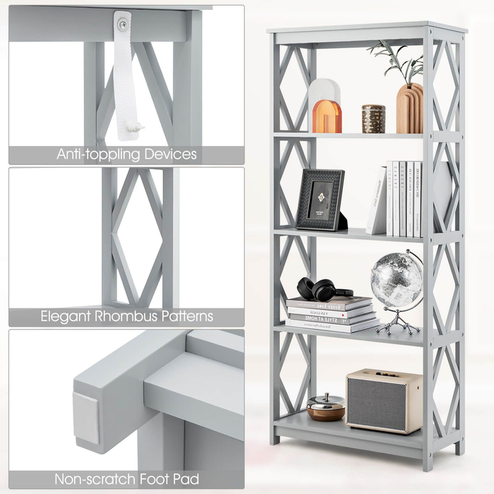 5-Tier Modern Bookcase with Open Shelves