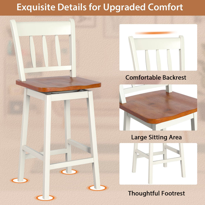 Set of 2 97Cm Swivel Rubber Wood Bar Stools with Backrest and Footrest