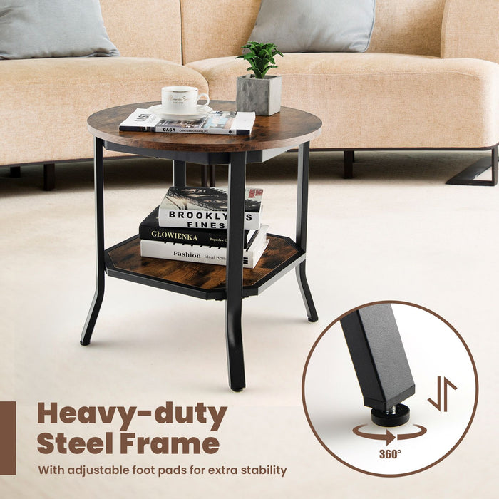 2-Tier Industrial round End Table