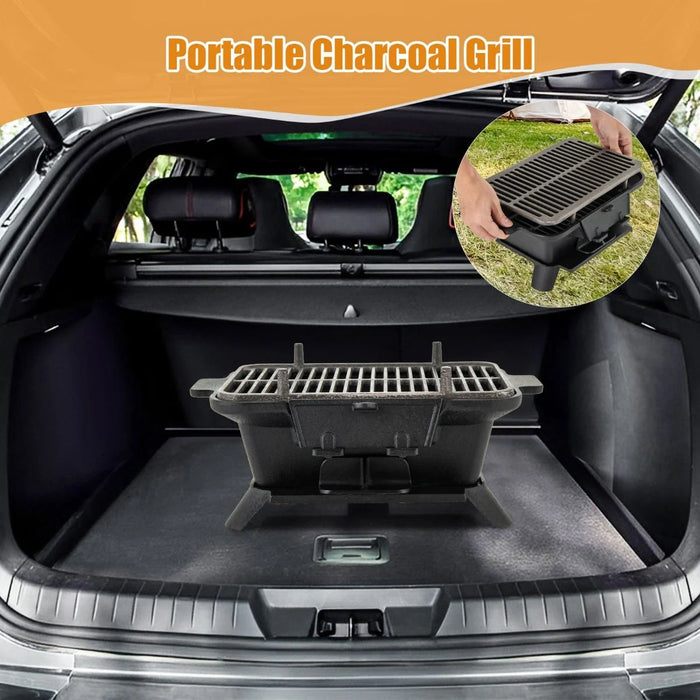 Portable Charcoal Grill Stove with Rotatable Grill & Foldable Body