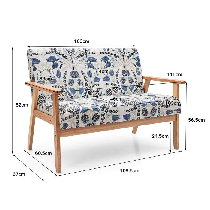 2-Seater Wooden Upholstered Loveseat with Rubber Wood Armrests