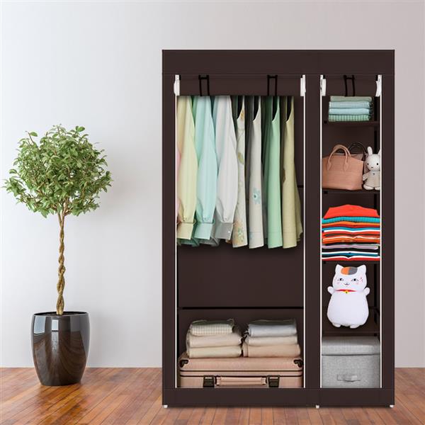 67" Portable Clothes Wardrobe – Fabric Closet with Hanging Rod (Dark Brown)