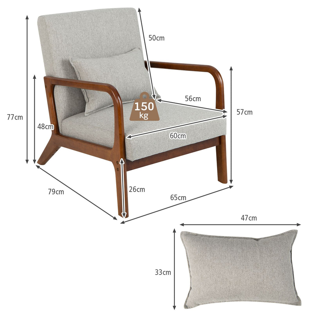 Modern Accent Chair with Lumbar Pillow and Rubber Wood Frame