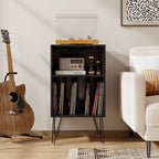 3-Tier Record Player Stand with Charging Station Shelf and 4 Dividers
