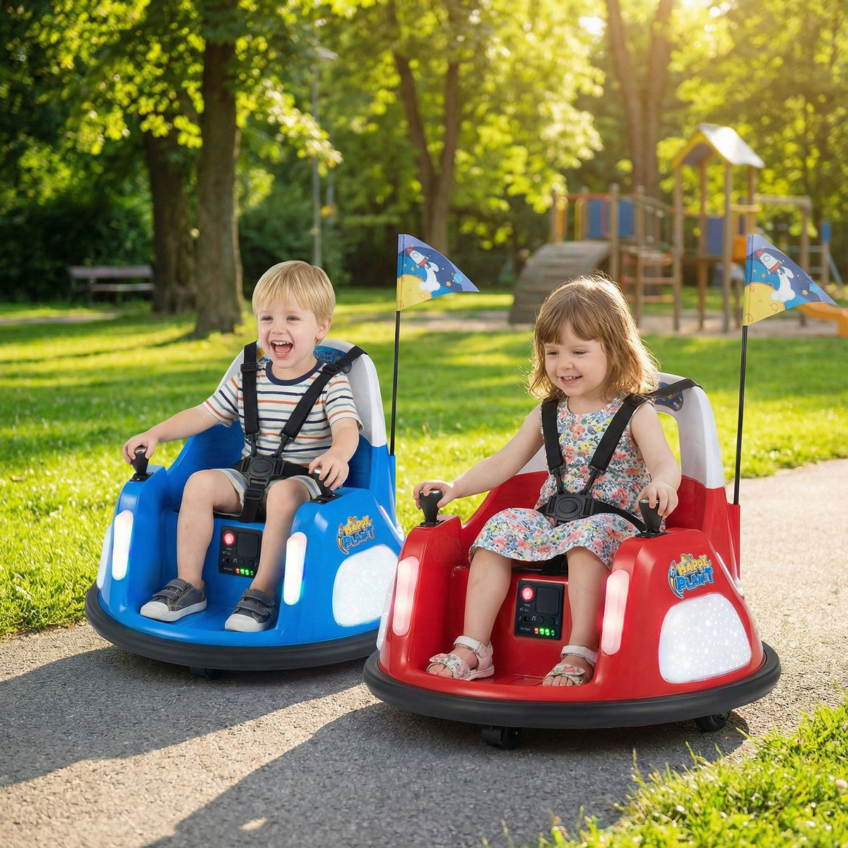 SEDOL 12V High-Performance Kids Bumper Car with 5-Point Safety Harness 360° Zero-Turn Dual Joysticks Parental Remote Control and 5-Mode LED Light Show