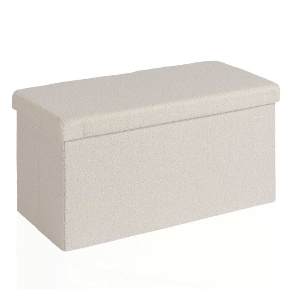 SEDOL Folding Ottoman Storage Box - 38×76×38cm Cream Furry Boucle Ottoman Bench
