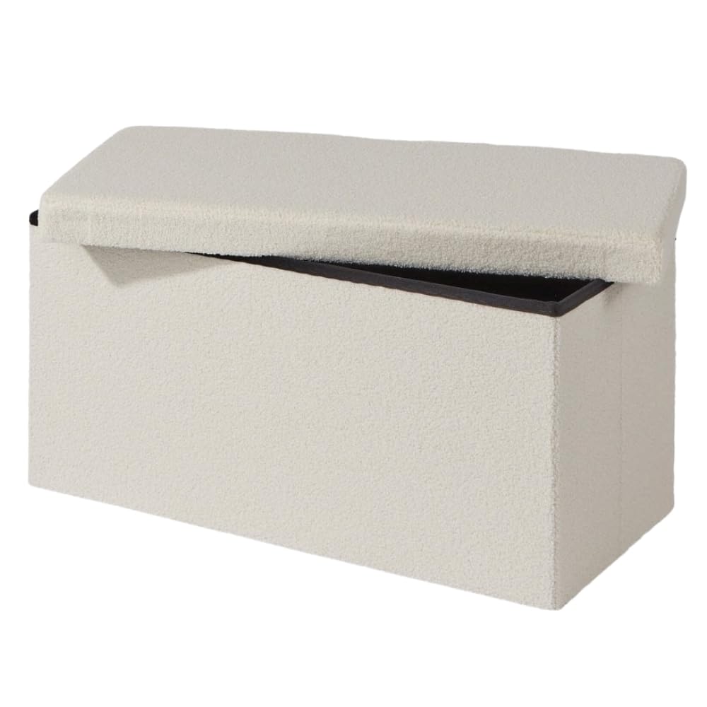 SEDOL Folding Ottoman Storage Box - 38×76×38cm Cream Furry Boucle Ottoman Bench