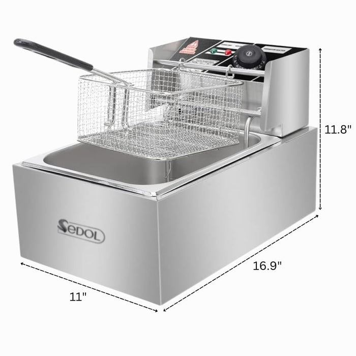 SEDOL Deep Fat Fryer - 2500W Stainless Steel Commercial Electric Deep Fryer