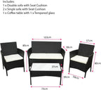 SEDOL 4-Piece Rattan Garden Furniture Sofa Set with Tempered Glass Coffee Table and 2 Armchairs Wicker Outdoor Patio Set with Water-Resistant Beige Cushions for Garden Balcony and Conservatory