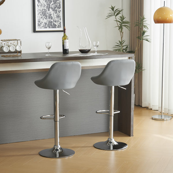 Adjustable PU Leather Counter & Bar Stool Set of 2 – Swivel 360°, Gas‑lift Height, Backrest, Foot‑rest – Grey