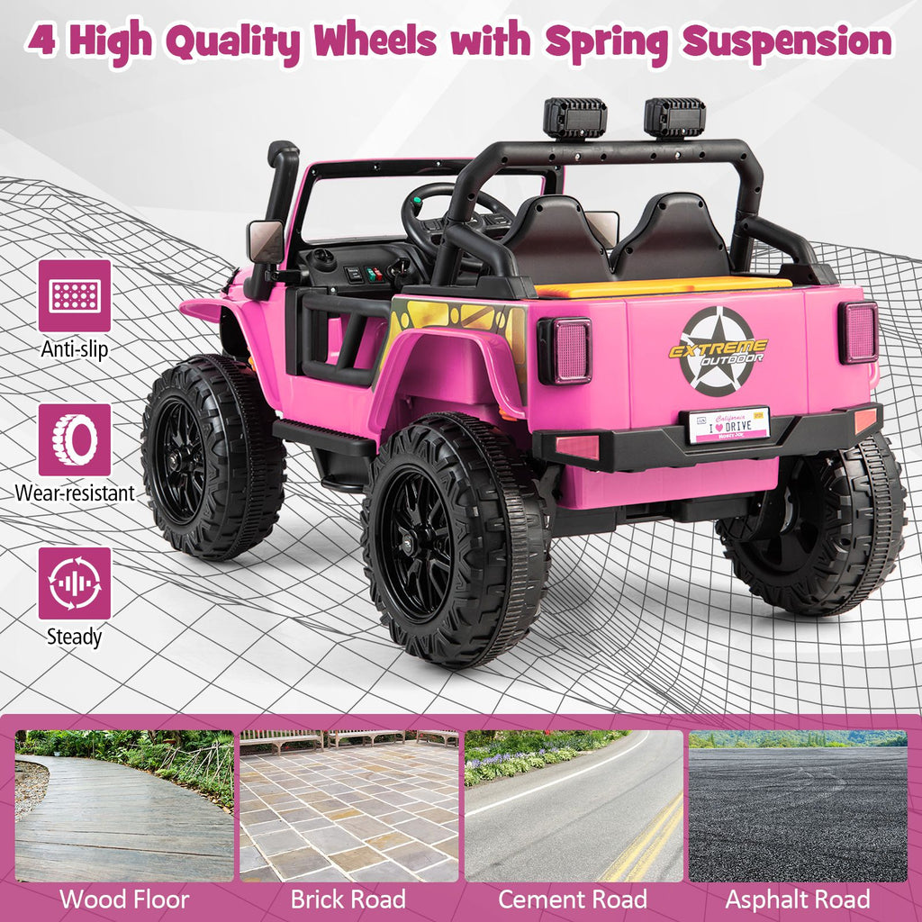 SEDOL 12V Parent-Child Ride-On Truck with 100kg High-Capacity Load High-Torque Dual Motors Parental Remote Control and Integrated Adult Seat with Folding Foot Pedals