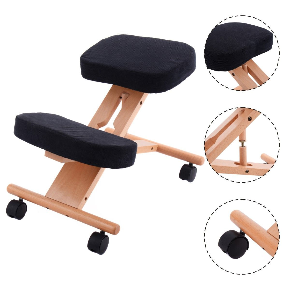 Wood Posture Stool with Angle and Height Adjustable for Gaming Computer Work