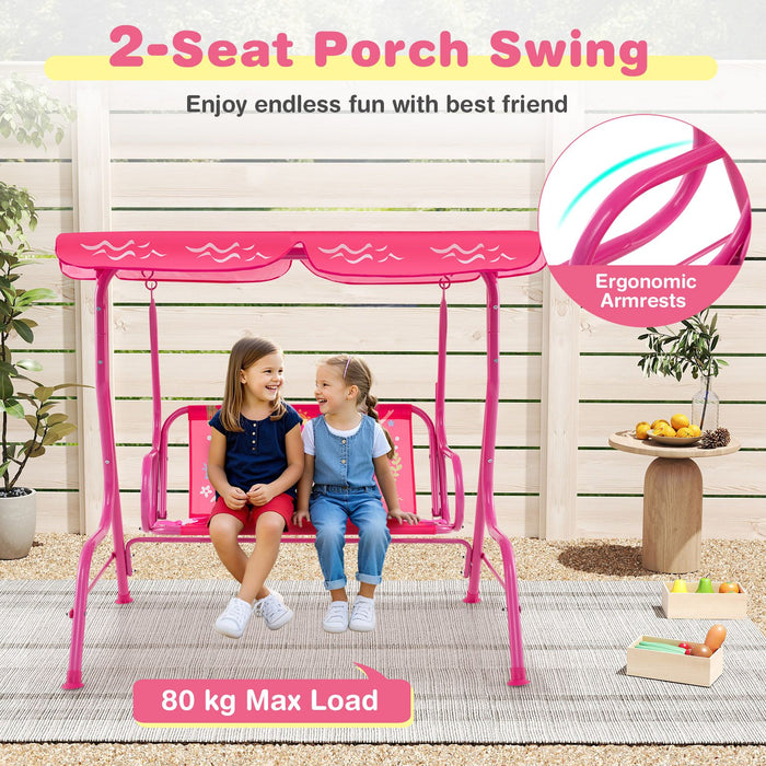 2-Seater Kids Swing Chair with Adjustable Canopy & Safety Belts