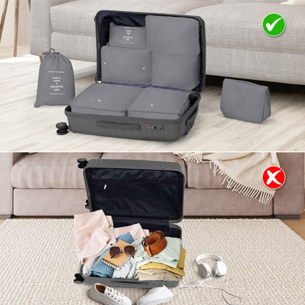 4-Piece Luggage Set with Handbags & Toiletry Kit – Durable Hard Shell Suitcases 18"/20"/24"/28" with Spinner Wheels, Travel Tote & Wash Bag – Dark Grey